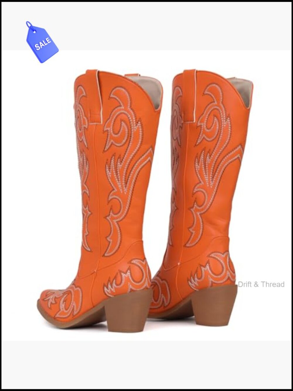 Embroidered Cowgirl Snip Toe Knee High Slip On Western Boots - Picture 4 of 7
